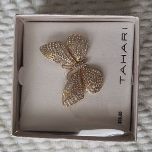 Tahari Gold  Rhinestone Butterfly Brooch
